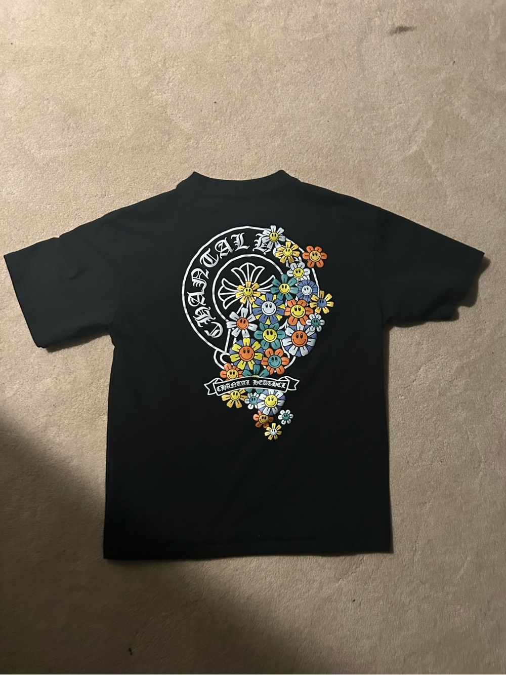 Medium Black Floral Horseshoe Graphic Logo Chrome Hearts T Shirt Short Sleeve